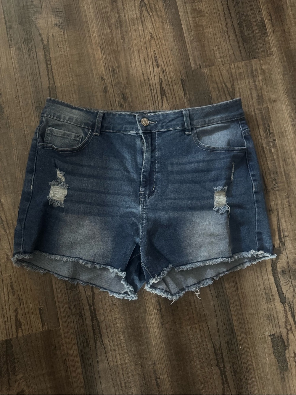 Women's Distressed Denim Shorts - Blue